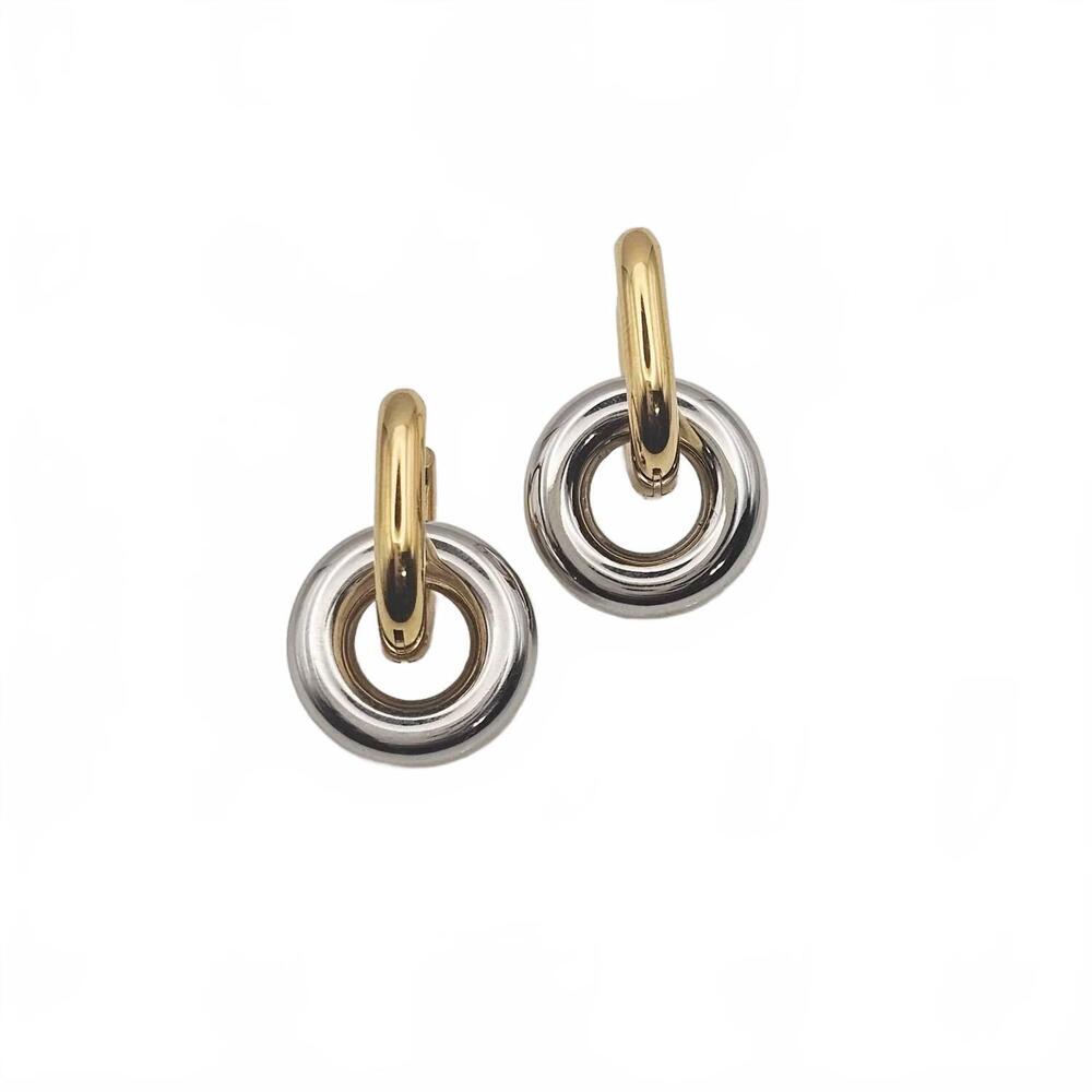 NEW XTRAORDINARY women's two tone little circle huggie earrings in silver gold